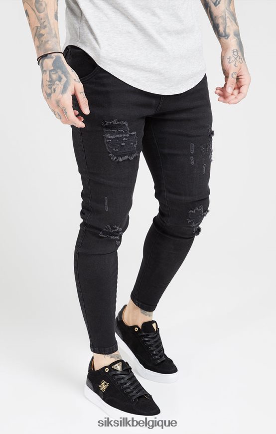 jean skinny effet vieilli noir délavé vêtements Hommes SikSilk AS2ZD554