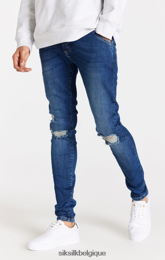 jean slim bleu effet vieilli vêtements Hommes SikSilk AS2ZD563