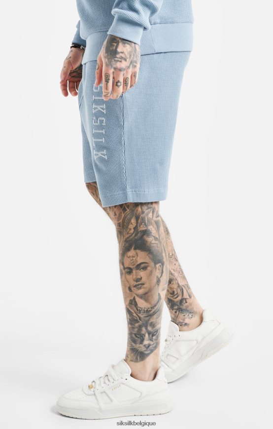 short bleu à texture gaufrée brodée vêtements Hommes SikSilk AS2ZD576