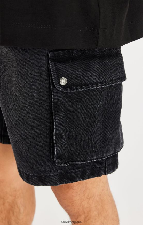 short cargo en jean noir vêtements Hommes SikSilk AS2ZD598