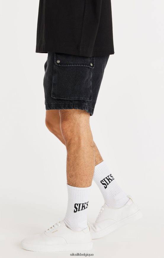 short cargo en jean noir vêtements Hommes SikSilk AS2ZD598