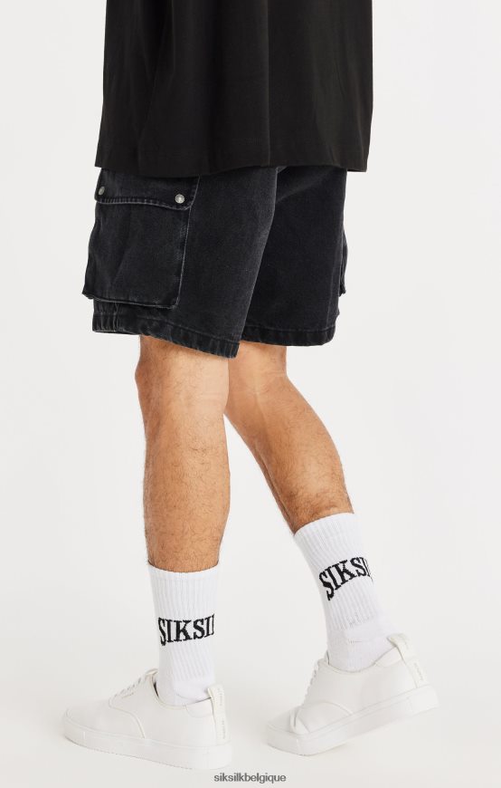short cargo en jean noir vêtements Hommes SikSilk AS2ZD598
