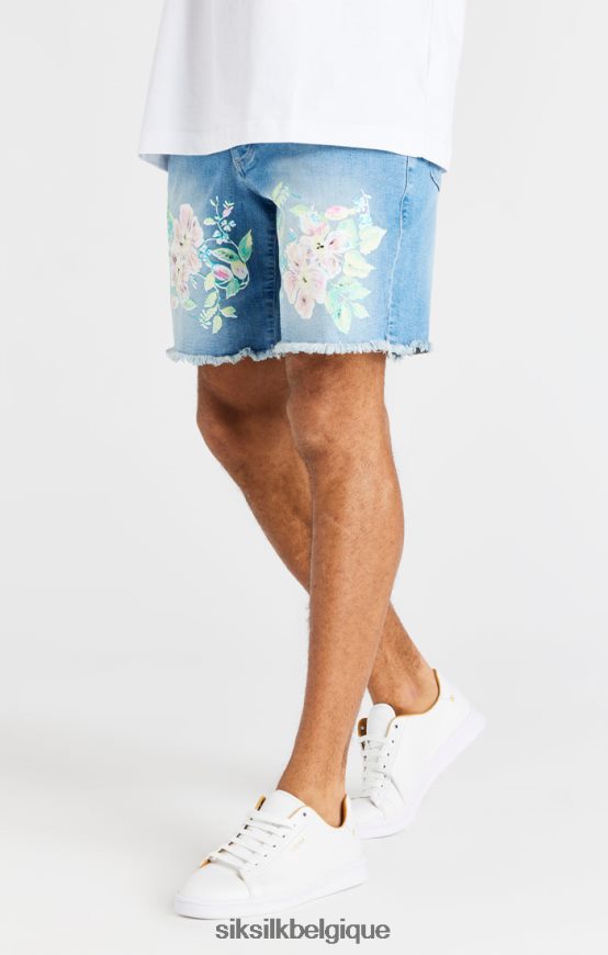 short en jean brut à fleurs - bleu clair vêtements Hommes SikSilk AS2ZD601