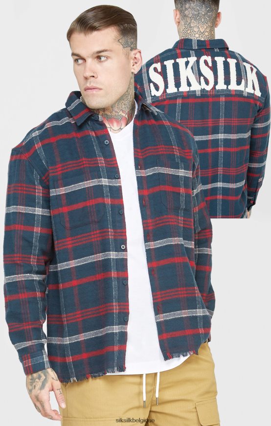 chemise à carreaux à manches longues et logo en tissu éponge bleu marine vêtements Hommes SikSilk AS2ZD466