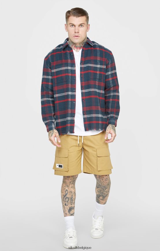 chemise à carreaux à manches longues et logo en tissu éponge bleu marine vêtements Hommes SikSilk AS2ZD466