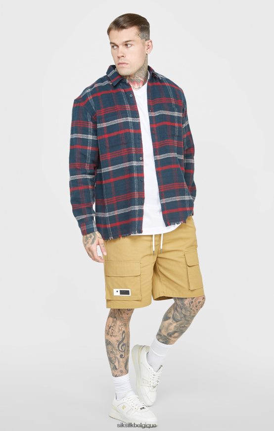 chemise à carreaux à manches longues et logo en tissu éponge bleu marine vêtements Hommes SikSilk AS2ZD466