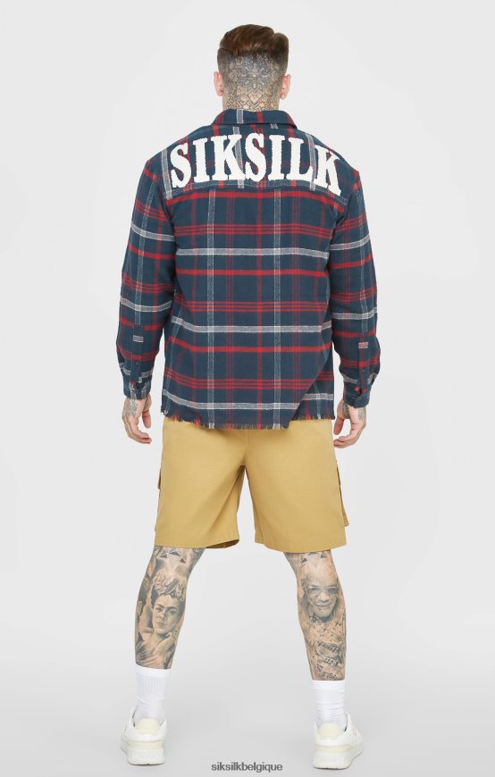 chemise à carreaux à manches longues et logo en tissu éponge bleu marine vêtements Hommes SikSilk AS2ZD466