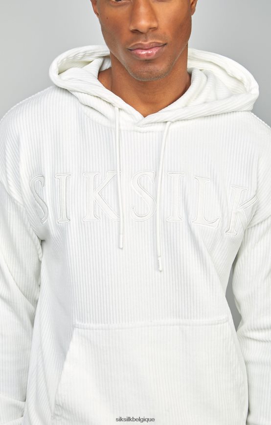 sweat à capuche en velours côtelé écru avec logo appliqué vêtements Hommes SikSilk AS2ZD415