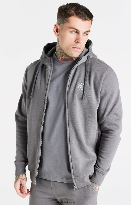 sweat à capuche gris essentiel zippé à col cheminée vêtements Hommes SikSilk AS2ZD454