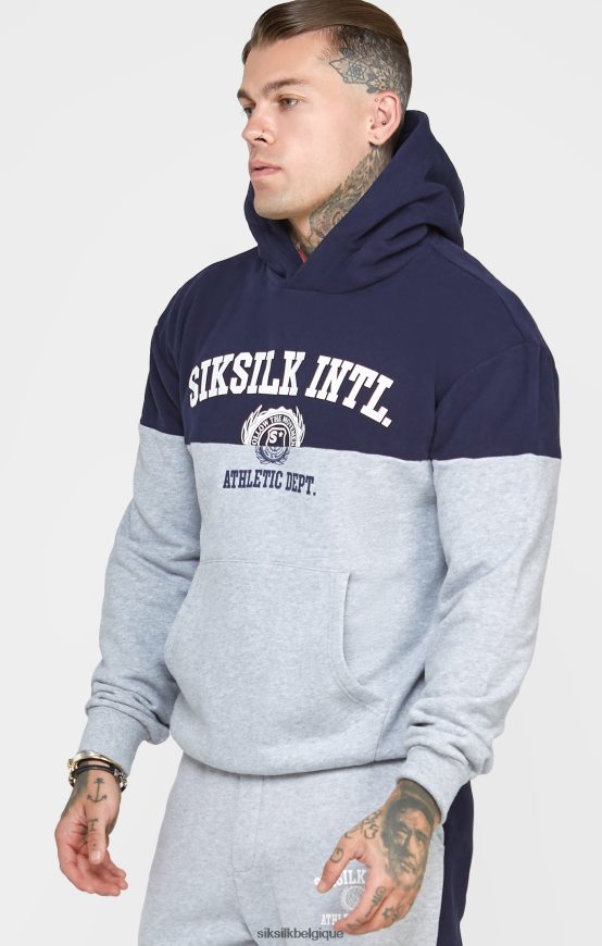 sweat à capuche oversize bleu marine coupé-cousu vêtements Hommes SikSilk AS2ZD442