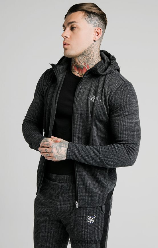 sweat à capuche zippé Agility à carreaux ton sur ton - gris vêtements Hommes SikSilk AS2ZD451