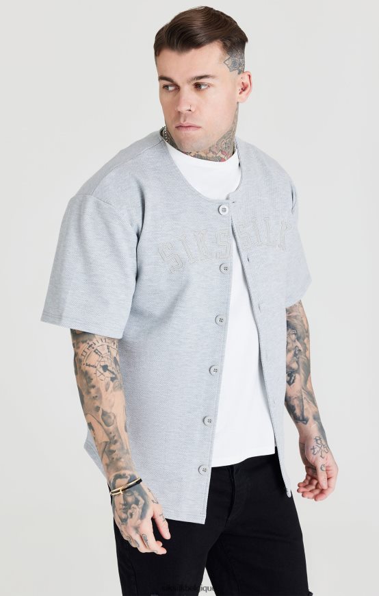 maillot de baseball gris chiné avec logo appliqué vêtements Hommes SikSilk AS2ZD397