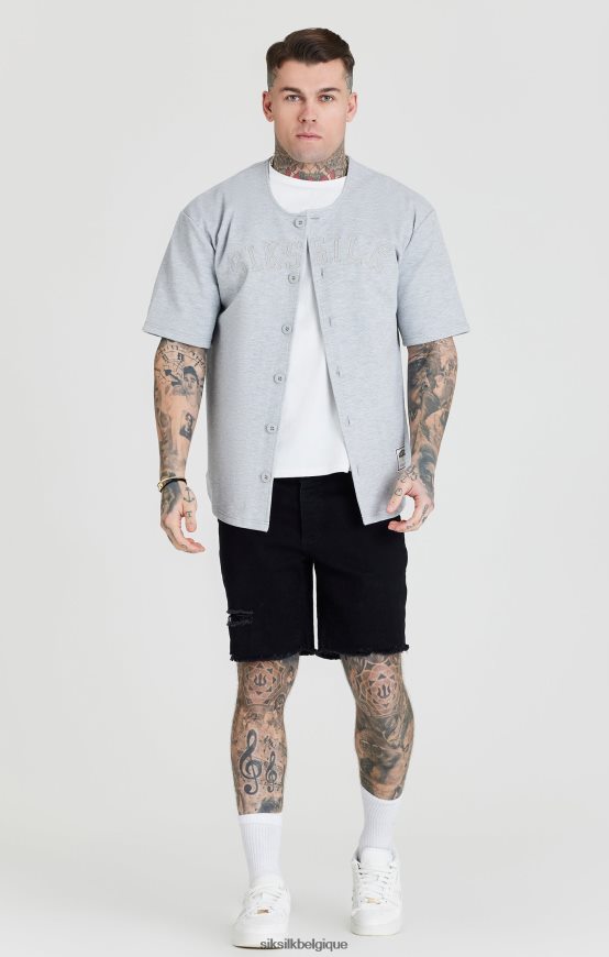 maillot de baseball gris chiné avec logo appliqué vêtements Hommes SikSilk AS2ZD397