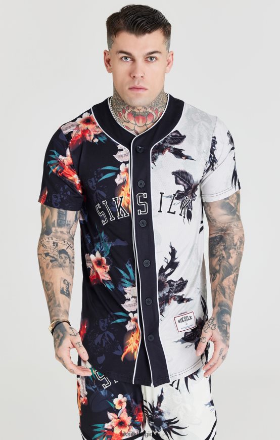 maillot de baseball imprimé noir et écru vêtements Hommes SikSilk AS2ZD398