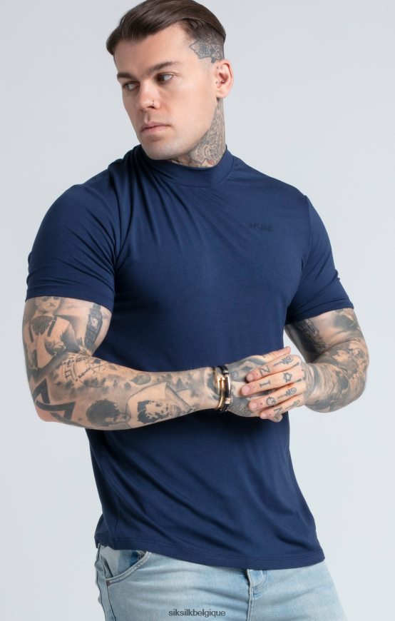 t-shirt bleu marine à col montant vêtements Hommes SikSilk AS2ZD379