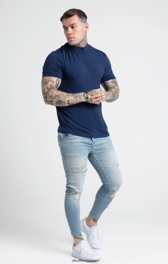 t-shirt bleu marine à col montant vêtements Hommes SikSilk AS2ZD379