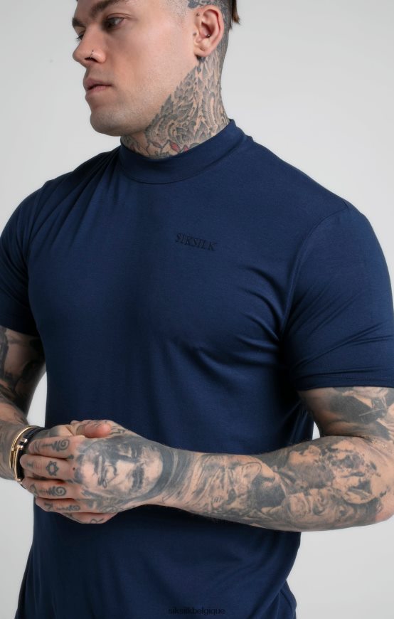 t-shirt bleu marine à col montant vêtements Hommes SikSilk AS2ZD379