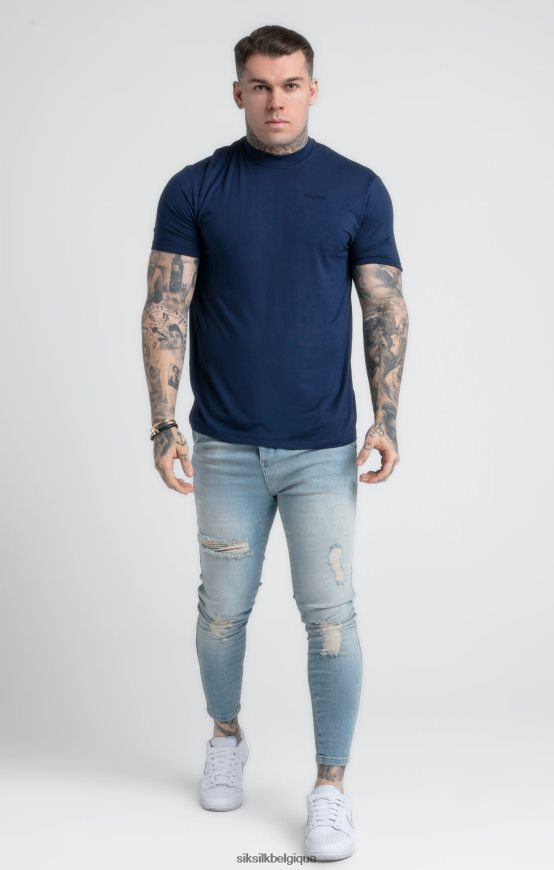 t-shirt bleu marine à col montant vêtements Hommes SikSilk AS2ZD379