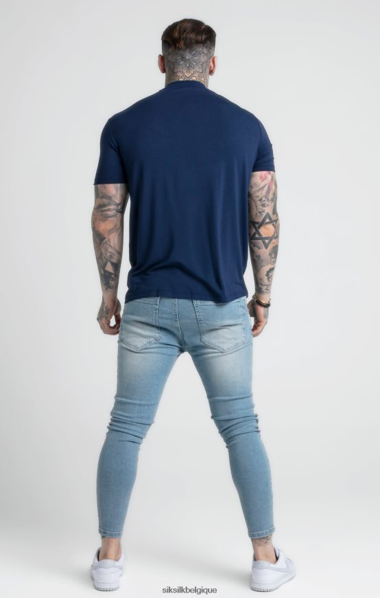 t-shirt bleu marine à col montant vêtements Hommes SikSilk AS2ZD379