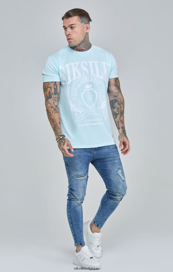 t-shirt coupe boxy bleu universitaire vêtements Hommes SikSilk AS2ZD396