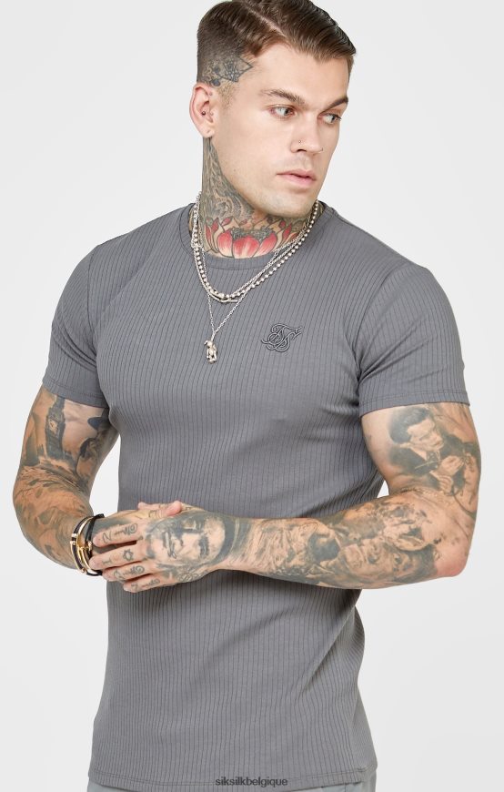 t-shirt gris en maille côtelée vêtements Hommes SikSilk AS2ZD374