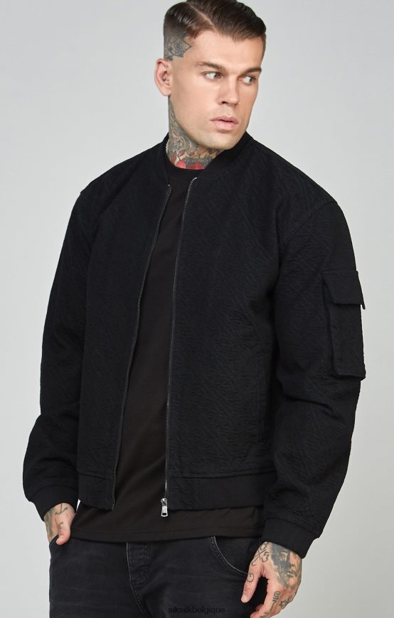 blouson aviateur en jean noir à logo répété vêtements Hommes SikSilk AS2ZD491