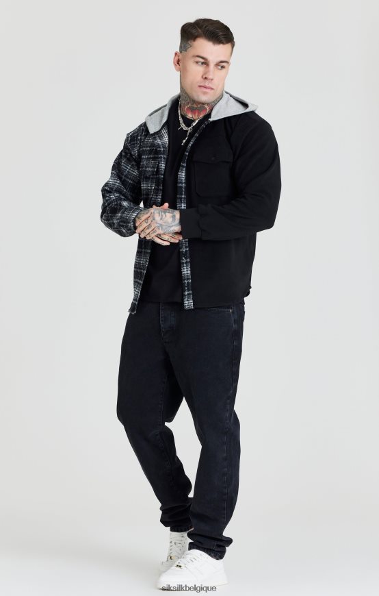 chemise noire à capuche contrastée vêtements Hommes SikSilk AS2ZD490