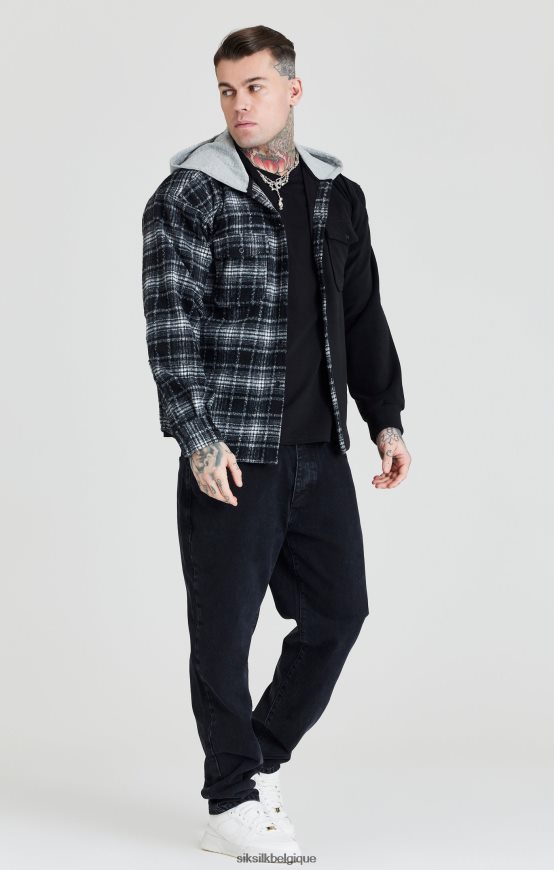 chemise noire à capuche contrastée vêtements Hommes SikSilk AS2ZD490
