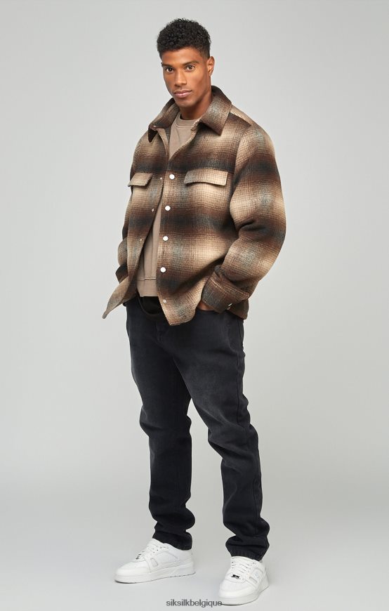 surchemise marron à carreaux et logo imprimé vêtements Hommes SikSilk AS2ZD467