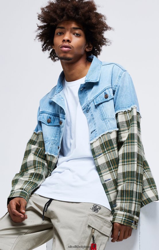 veste en jean contrastée à carreaux verts vêtements Hommes SikSilk AS2ZD496