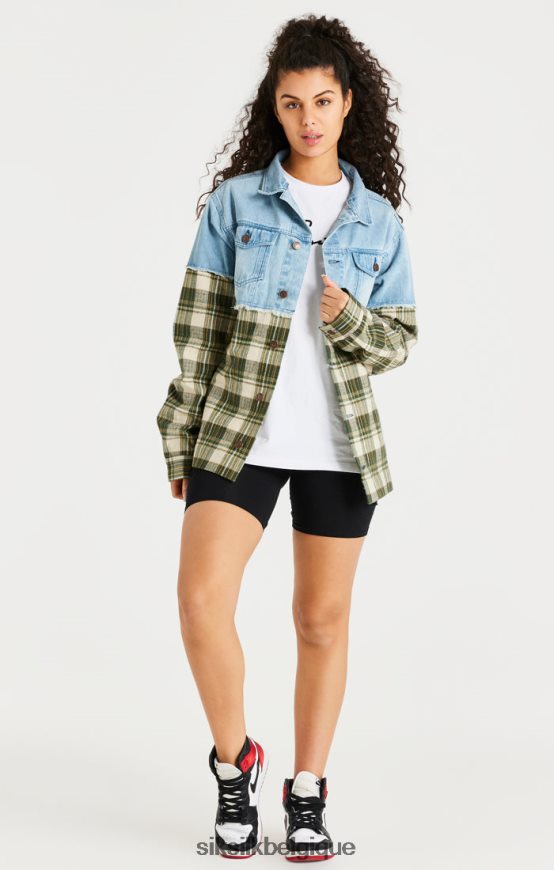 veste en jean contrastée à carreaux verts vêtements Hommes SikSilk AS2ZD496