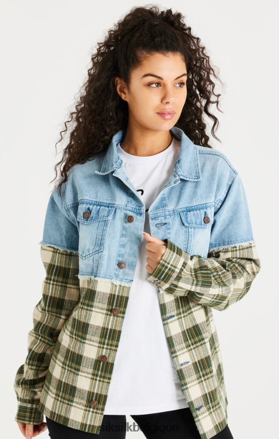 veste en jean contrastée à carreaux verts vêtements Hommes SikSilk AS2ZD496