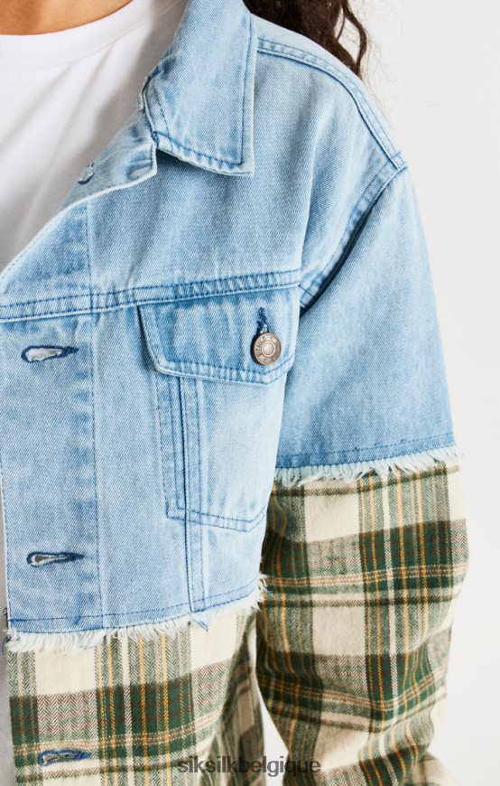 veste en jean contrastée à carreaux verts vêtements Hommes SikSilk AS2ZD496