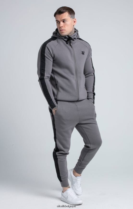 ensemble sweat à capuche zippé et jogger gris avec bande vêtements Hommes SikSilk AS2ZD504